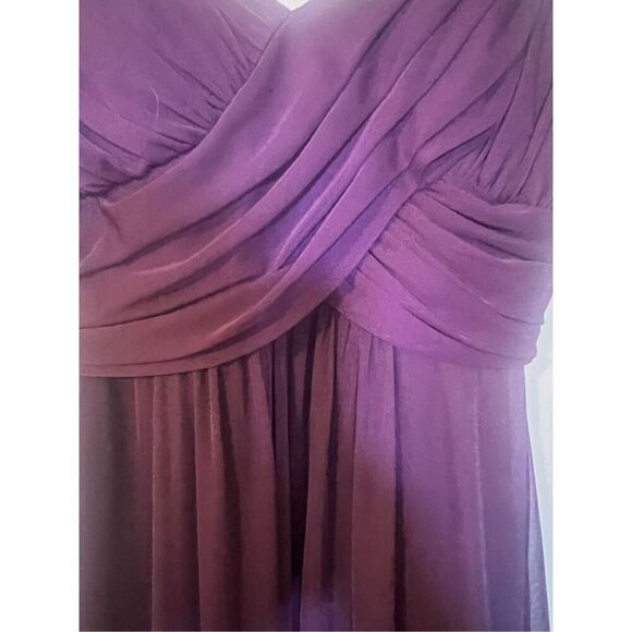 Cache Size 6 Flower Shoulder Long Formal Gown Dark Plum Purple Bridesmaid Gala - Picture 8 of 10